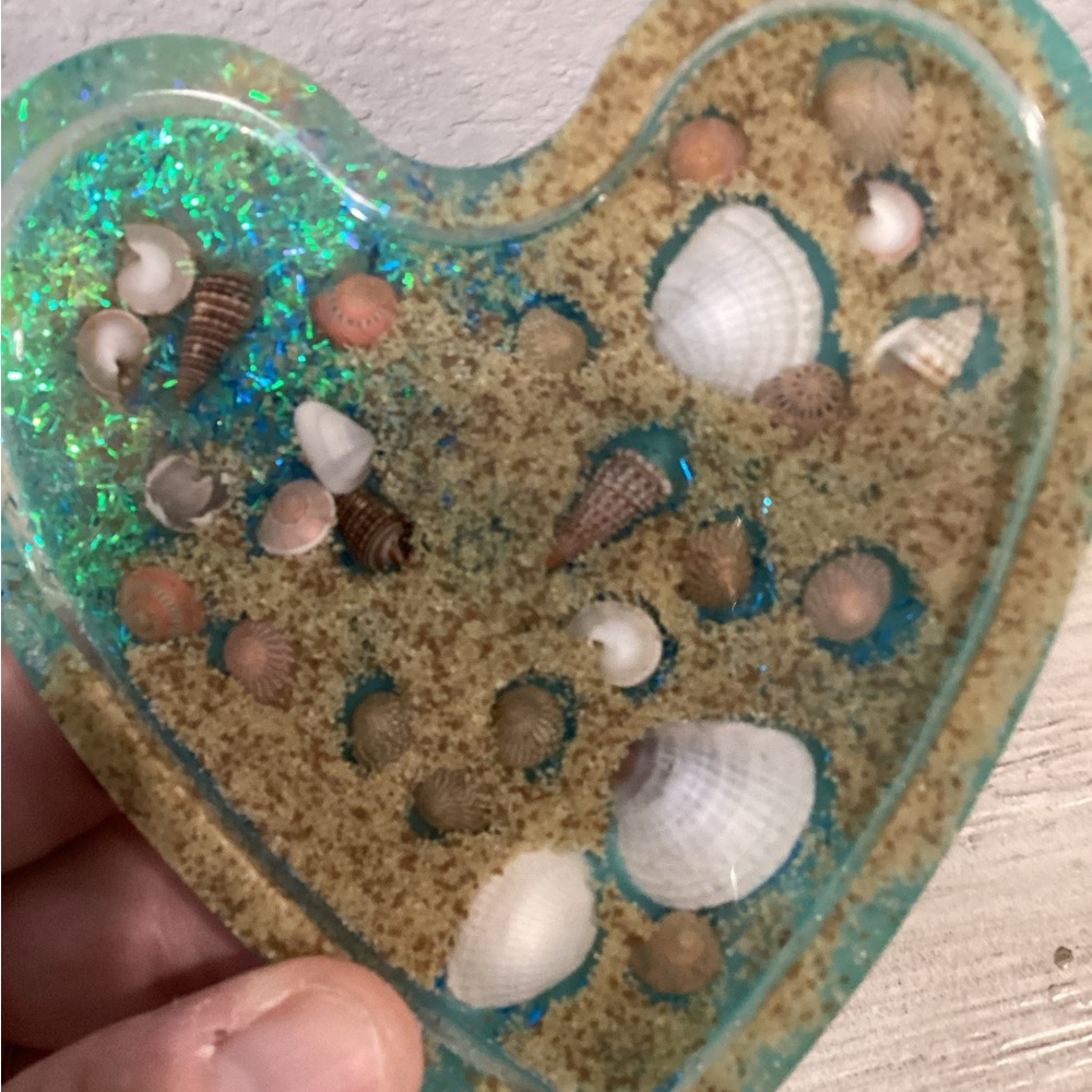 Heart-Shaped coastal Teal and Brown Coaster or trinket dish